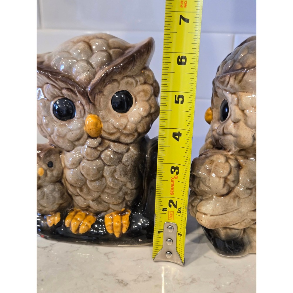 Unbranded Owl Bookends Unisex OS Brown Good Vintage Ceramic Mother Baby Set - Picture 10 of 13